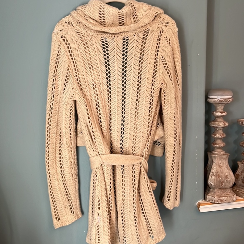 Calypso cable knit long open drape sweater cardigan sz m - Picture 6 of 6